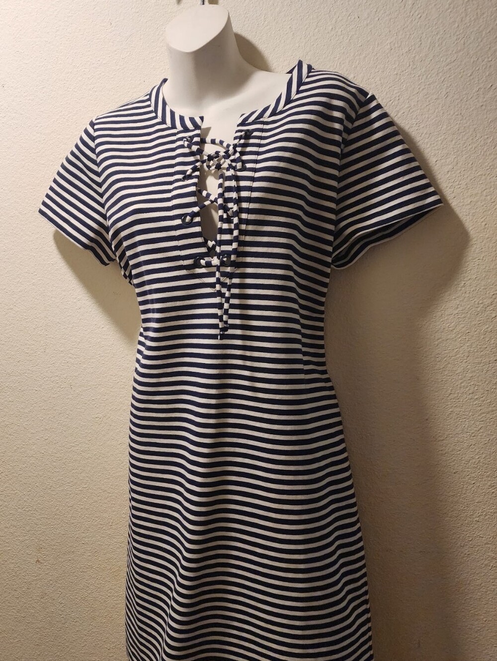 J.Crew Striped Lace-Up T-Shirt Dress Navy White Size M NWT
